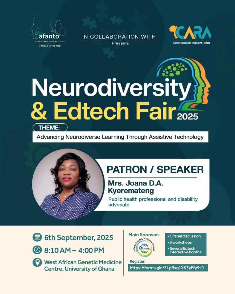 Neurodiversity & EdTech Fair 2025 banner featuring Mrs. Joana D.A. Kyeremateng